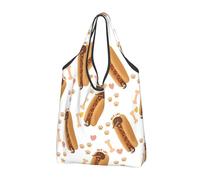 TZTTZT Sacchetti della spesa riutilizzabili, borsa per la spesa pieghevole divertente con stampa di bassotto hot dog con manici, Nero, 1 PC
