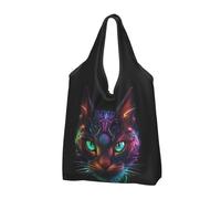 TZTTZT Sacchetti della spesa riutilizzabili, borsa per la spesa pieghevole, futuristica guerriera con gatti, borsa tote con manici, nero, 1 PC
