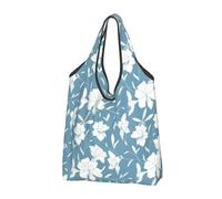 TZTTZT Sacchetti della spesa riutilizzabili, borse della spesa pieghevoli dei fiori dei gigli blu chiaro della borsa di totalizzatore con le maniglie, nero, 1 PC