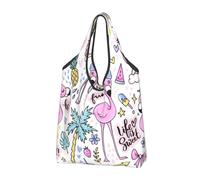 TZTTZT Sacchetti della spesa riutilizzabili, estivi, pieghevoli, con fenicottero, borsa per la spesa con manici, nero, 1 PC