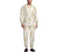 TZTTZT Set pigiama da uomo con stampa di orso, luna e stelle, morbido, a maniche lunghe, con tasche, multicolore, XL