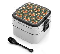 TZTTZT Simpatica scatola bento con stampa di funghi e rane, piccolo contenitore per insalata per pranzo, carino contenitore per il pranzo per adulti, donne, uomini, riutilizzabile, doppio pranzo