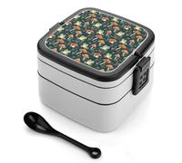 TZTTZT Simpatica scatola Bento con stampa di funghi e rane, piccolo contenitore per insalata per pranzo, carino contenitore per il pranzo per adulti, donne, uomini, riutilizzabile, doppio pranzo
