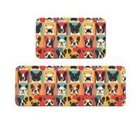 TZTTZT Simpatici tappetini da cucina colorati con stampa di bulldog francesi, 2 pezzi, anti-affaticamento, per pavimenti della cucina, antiscivolo, lavabili, decorazione per la casa