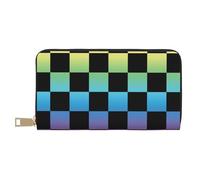 TZTTZT Stampa arcobaleno pastello Checker Un portafoglio da donna, Portafoglio in pelle Bifold Multi Card, Portafogli da donna lunghi