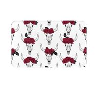 TZTTZT Tappeti da bagno 76 x 50 cm, tappetino da bagno assorbente, antiscivolo, lavabile in lavatrice, motivo: teschio di toro rosa bianco fresco tappetino da bagno doccia per bagno