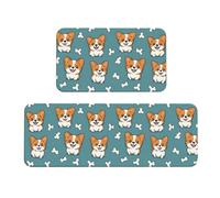 TZTTZT Tappetini da cucina antifatica per pavimento, 2 pezzi, con stampa di cuccioli di cane, antiscivolo, lavabili, per ufficio, lavanderia, bagno, decorazione per la casa e accessori