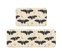 TZTTZT Tappetini da cucina antifatica per pavimento, 2 pezzi, con stampa di farfalle e lune, antiscivolo, lavabili, per ufficio, lavanderia, bagno, decorazione per la casa e accessori