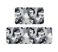 TZTTZT Tappetini da cucina antifatica per pavimento, 2 pezzi, con stampa di husky con occhi blu, antiscivolo, lavabili, per ufficio, lavanderia, bagno, decorazione per la casa e accessori