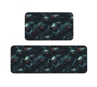 TZTTZT Tappetini da cucina antifatica per pavimento, 2 pezzi, con stampa di squali scuri, antiscivolo, lavabili, per ufficio, lavanderia, bagno, decorazione per la casa e accessori