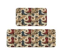 TZTTZT Tappetini da cucina antifatica per pavimento, 2 pezzi, con stampa di stivali da cowboy retrò con stelle, antiscivolo, lavabili, per ufficio, lavanderia, bagno, decorazione per la casa e