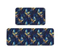 TZTTZT Tappetini da cucina antifatica per pavimento, 2 pezzi, con stampa fenice blu e oro, antiscivolo, lavabili, per ufficio, lavanderia, bagno, decorazione per la casa e accessori