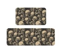 TZTTZT Tappetini da cucina antifatica per pavimento, 2 pezzi, con stampa retrò di teschi, antiscivolo, lavabili, per ufficio, lavanderia, bagno, decorazione per la casa e accessori