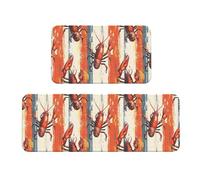 TZTTZT Tappetini da cucina antifatica per pavimento, 2 pezzi, motivo retrò a righe, con stampa aragosta, antiscivolo, lavabili, per ufficio, lavanderia, bagno, decorazione per la casa e accessori
