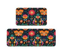 TZTTZT Tappetini da cucina antifatica per pavimento, 2 pezzi, motivo retrò con fiori disegnati a mano, antiscivolo, lavabili, per ufficio, lavanderia, bagno, decorazione per la casa e accessori