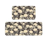 TZTTZT Tappetini da cucina antifatica per pavimento, 2 pezzi, motivo teschio retrò (A) con stampa, antiscivolo, lavabili, per ufficio, lavanderia, bagno, decorazione per la casa e accessori