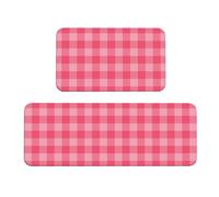 TZTTZT Tappetini da cucina antifatica per pavimento, 2 pezzi, stampa scozzese rosa retrò, antiscivolo, lavabili, per ufficio, lavanderia, bagno, decorazione per la casa e accessori