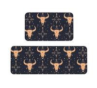 TZTTZT Tappetini da cucina antifatica per pavimento, 2 pezzi, stampa vintage con teschio di pecora blu, antiscivolo, lavabili, per ufficio, lavanderia, bagno, decorazione per la casa e accessori