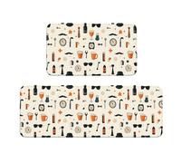 TZTTZT Tappetini da cucina con stampa di bicchieri da birra con orologio, 2 pezzi, tappetini anti-fatica per pavimenti della cucina, antiscivolo, lavabili, decorazione per la casa