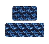 TZTTZT Tappetini da cucina per pavimento con stampa blu Cyber Shark 2 pezzi - tappetini anti fatica per pavimento della cucina, tappeti antiscivolo lavabili per la decorazione della casa