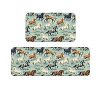 TZTTZT Tappetini da cucina per pavimento con stampa cavalli che corrono, 2 pezzi, tappetini anti-fatica per pavimento della cucina, antiscivolo, lavabili, decorazione per la casa