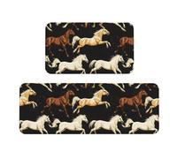 TZTTZT Tappetini da cucina per pavimento con stampa di cavalli che corrono, 2 pezzi, tappetini anti-fatica per pavimenti della cucina, antiscivolo, lavabili, decorazione per la casa
