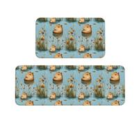 TZTTZT Tappetino da cucina per pavimento con stampa di capybara, 2 pezzi, anti affaticamento, per pavimenti della cucina, antiscivolo, lavabile, decorazione per la casa