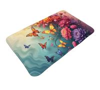 TZTTZT Tappeto da bagno con stampa colorata con farfalle e giardino, 76 x 50 cm, assorbente, antiscivolo, lavabile in lavatrice, tappetino da doccia per bagno
