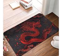 TZTTZT Zerbino con drago rosso su sfondo nero, zerbino per interni ed esterni, facile da pulire, per ingresso esterno, patio, 40,6 x 61 cm, per tutte le stagioni