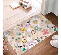 TZTTZT Zerbino con fiori arcobaleno e simbolo della pace, tappetino per porta d'ingresso, per interni ed esterni, facile da pulire, per ingresso esterno, patio, 40,6 x 61 cm, per tutte le stagioni