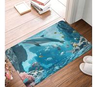 TZTTZT Zerbino per porta d'ingresso, con delfino sottomarino, per interni ed esterni, facile da pulire, per esterni, ingresso, patio, 40,6 x 61 cm, per tutte le stagioni