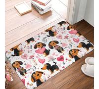 TZTTZT Zerbino per porta d'ingresso, per interni ed esterni, 40,6 x 61 cm, con stampa di simpatico cane e cuore con palloncino, tappetino da cucina per pavimento, lavabile e sottile, adatto sotto la