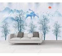 Tzxztt Alba Uccelli In Volo Alci Alberi Cime Montuose Moderna Carta Da Parati 3D Seta Pregiata Testurizzata Ideale Per La Camera Letto Del Soggiorno-430cm×300cm