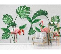 Tzxztt Animali Flamingo Piante Foglie Verdi Muro Di Mattoni Moderna Carta Da Parati 3D Seta Pregiata Testurizzata Ideale Per La Camera Letto Del Soggiorno-300cm×210cm