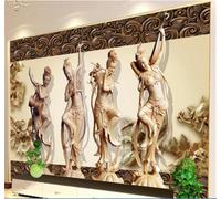 Tzxztt Antico Quattro Bellezze Danza Scultura In Legno Arte Retrò Moderna Carta Da Parati 3D Seta Pregiata Testurizzata Ideale Per La Camera Letto Del Soggiorno-350cm×256cm