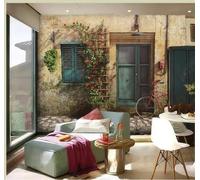 Tzxztt Architettura Retrò Porta In Legno Finestra Piante Moderna Carta Da Parati 3D Seta Pregiata Testurizzata Ideale Per La Camera Letto Del Soggiorno-400cm×280cm