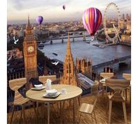 Tzxztt Architettura Urbana Tridimensionale Mongolfiera Ponte Sul Fiume Moderna Carta Da Parati 3D Seta Pregiata Testurizzata Ideale Per La Camera Letto Del Soggiorno-200cm×140cm