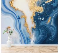 Tzxztt Astratto Blu E Oro Venature Marmorizzate Arte Fluida Lussuoso Moderna Carta Da Parati 3D Seta Pregiata Testurizzata Ideale Per La Camera Letto Del Soggiorno-200cm×140cm