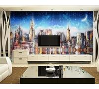 Tzxztt Astratto Inchiostro Cielo Stellato Luna Architettura Moderna Carta Da Parati 3D Seta Pregiata Testurizzata Ideale Per La Camera Letto Del Soggiorno-300cm×210cm