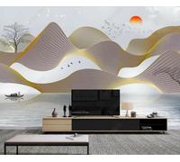 Tzxztt Astratto Oro Linee Paesaggio Uccelli In Volo Moderna Carta Da Parati 3D Seta Pregiata Testurizzata Ideale Per La Camera Letto Del Soggiorno-150cm×105cm