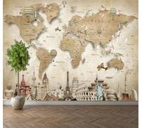 Tzxztt Astratto Vintage Mappa Del Mondo Mongolfiera Architettura Moderna Carta Da Parati 3D Seta Pregiata Testurizzata Ideale Per La Camera Letto Del Soggiorno-430cm×300cm