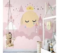 Tzxztt Bellissimi Castelli Rosa Dipinti A Mano Stelle E Nuvole Moderna Carta Da Parati 3D Seta Pregiata Testurizzata Ideale Per La Camera Letto Del Soggiorno-300cm×210cm