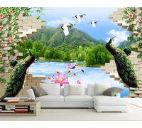 Tzxztt Bellissimo Volo degli Uccelli In Volo Sulla Cima Del Lago Peacock Mountain Moderna Carta Da Parati 3D Seta Pregiata Testurizzata Ideale Per La Camera Letto Del Soggiorno-200cm×140cm