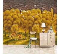 Tzxztt Bello Dorato Bosco Uccelli In Volo Alce Moderna Carta Da Parati 3D Seta Pregiata Testurizzata Ideale Per La Camera Letto Del Soggiorno-150cm×105cm