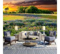 Tzxztt Bello Tramonto Bosco Fiori Prato Moderna Carta Da Parati 3D Seta Pregiata Testurizzata Ideale Per La Camera Letto Del Soggiorno-300cm×210cm