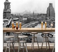 Tzxztt Bianco E Nero Retrò Città Architettura Arte Moderna Carta Da Parati 3D Seta Pregiata Testurizzata Ideale Per La Camera Letto Del Soggiorno-250cm×170cm