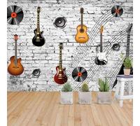 Tzxztt Bianco Muro Di Mattoni Chitarra Musica Arte Moderna Carta Da Parati 3D Seta Pregiata Testurizzata Ideale Per La Camera Letto Del Soggiorno-400cm×280cm