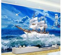Tzxztt Blu Cielo Mare Barca A Vela Volo degli Uccelli In Volo Moderna Carta Da Parati 3D Seta Pregiata Testurizzata Ideale Per La Camera Letto Del Soggiorno-300cm×210cm