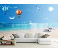 Tzxztt Blu Cielo Mare Mongolfiera Uccelli In Volo Moderna Carta Da Parati 3D Seta Pregiata Testurizzata Ideale Per La Camera Letto Del Soggiorno-300cm×210cm