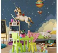 Tzxztt Cartone Animato Cielo Stellato Mongolfiera Animali Cavallo Moderna Carta Da Parati 3D Seta Pregiata Testurizzata Ideale Per La Camera Letto Del Soggiorno-350cm×256cm
